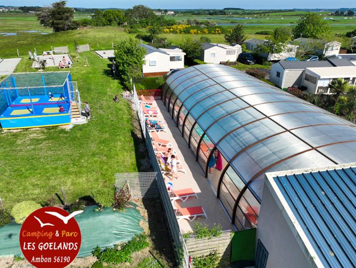 Espace détente de la piscine chauffé et couverte - camping Parc Les Goélands à Ambon