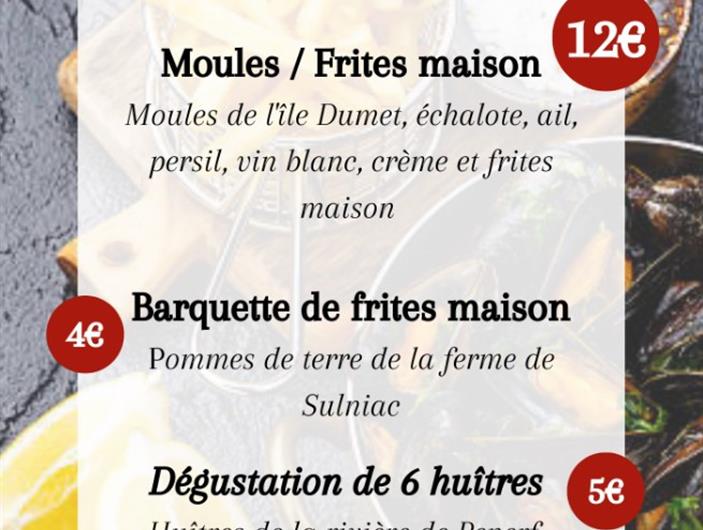 Un stand de frites, moules/frites, est de dégustation d'huitres de la rivière de Penerf sont prévus cette été.  Tous les vendredi, à partir du 12 Juillet. De 18h a 21h (sur réservation) - Prévoir contenants 