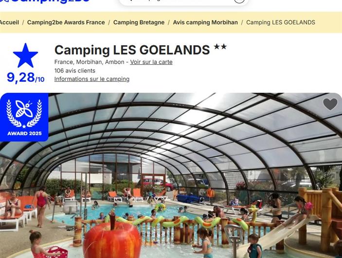Félicitations !  Nous avons le plaisir de vous décerner le Camping2Be Award 2026 qui récompense les campings les mieux notés sur la saison 2025.