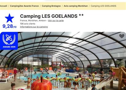 Félicitations !  Nous avons le plaisir de vous décerner le Camping2Be Award 2026 qui récompense les campings les mieux notés sur la saison 2025.